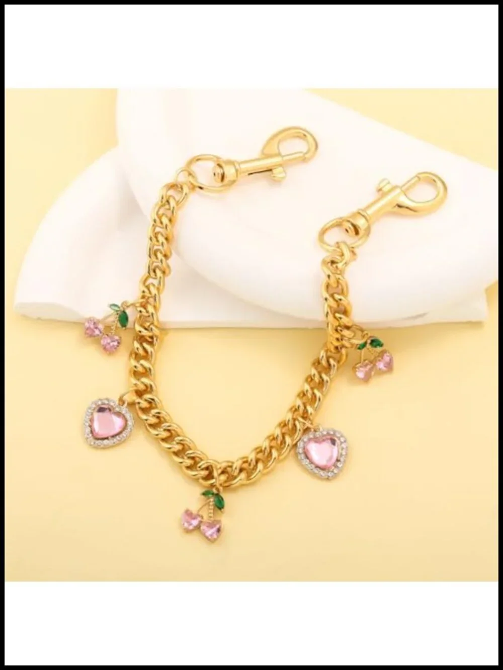 Strawberry Cherry Bag Charm Chain - Gold Purse Keychain Pendant with Lobster